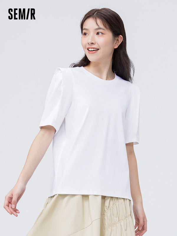 Women's Long Staple Cotton Round Neck Short Sleeves T-Shirt