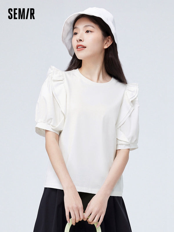 Women's Long Staple Cotton Round Neck Short Sleeves T-Shirt