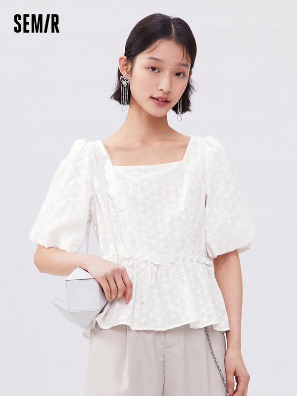 Áo Sơ Mi Nữ 100% Cotton Thêu Màu Trơn