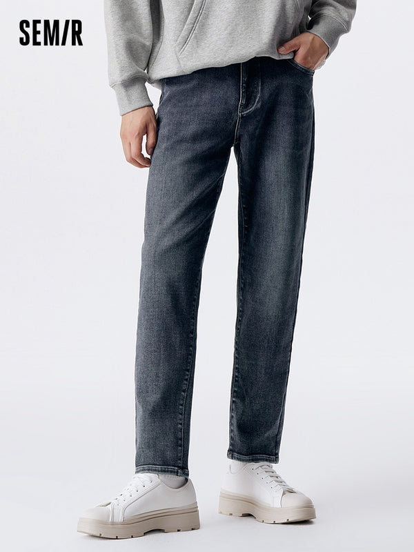 Men's denim blue and black tapered pants