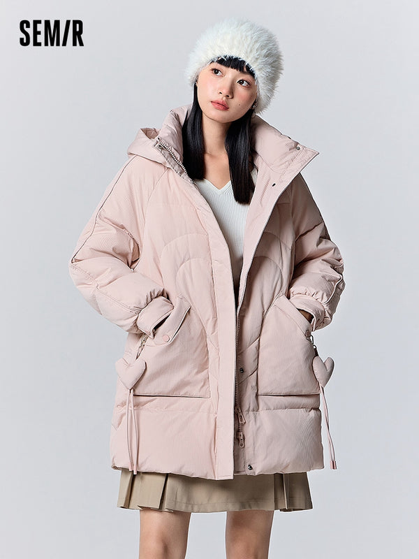 Women's medium length thick down jacket