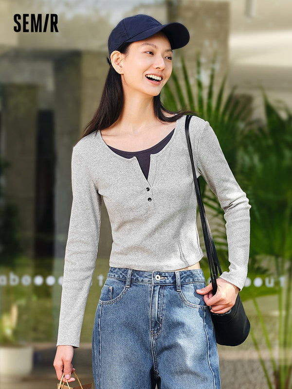 Semir Women URBAN Style Round Neck Long Sleeve T-Shirt