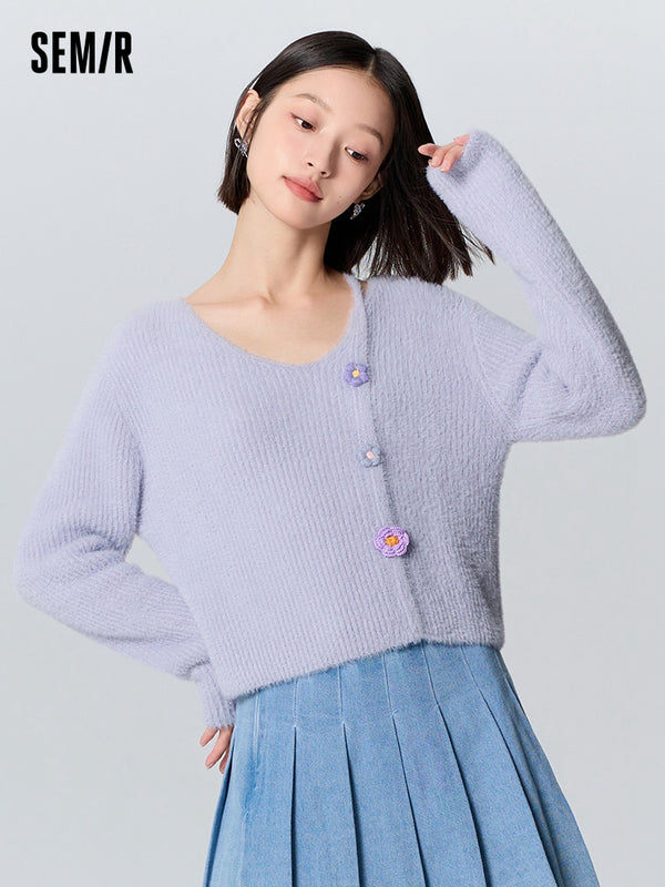 Áo len nữ cổ chữ V màu tím