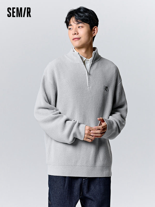 Men's morning gray half cardigan sweater