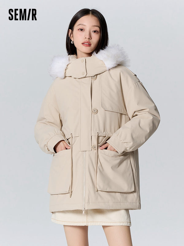 Women's shell card mid-length thick cotton coat