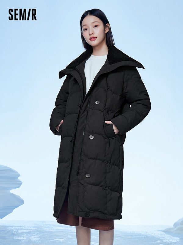 Women's milky white long thick down jacket