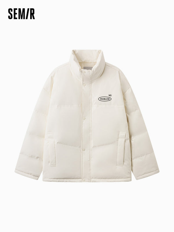 Unisex milky white short thick down jacket