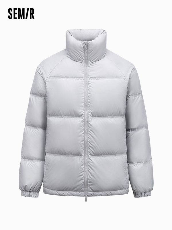 Unisex gray and white short thin down jacket