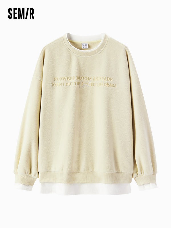 Women's beige fake two piece sweatshirt