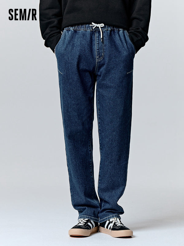 Men's mid-blue denim straight pants