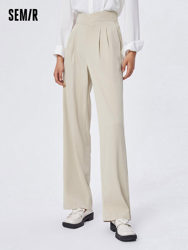 Women's Draping Polyester Elastic Easy-Care Solid Colour Wide-Leg Trousers