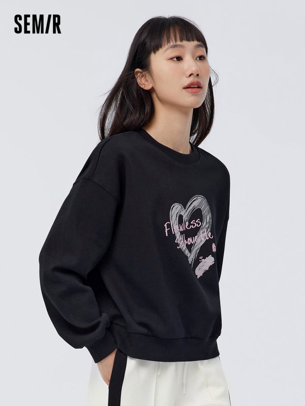 Women's UT Interlock Heart Cutout Loose Crew Neck Sweatshirt