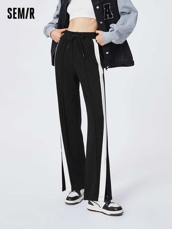 Women's Second-Skin Air Layer Yarn-Dyed Vertical Stripped Wide-Leg Flared Pants