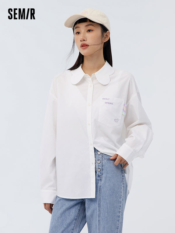 Áo sơ mi nữ vải cotton Lyocell Poplin Butterfly dáng rộng màu trơn