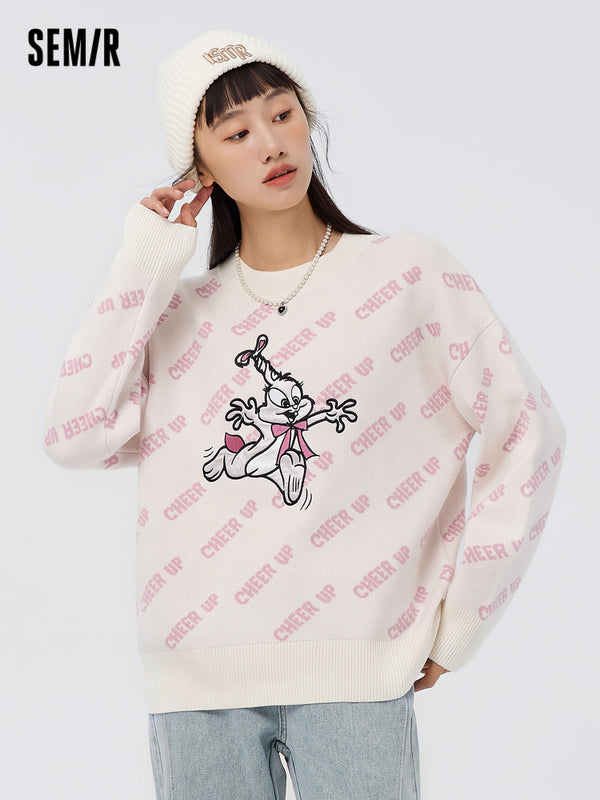 Women's Cartoon Embroidery Loose Crew Neck Sweatshirt