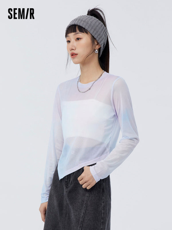 Women's Butterfly Print Slim Crew Neck Long-Sleeve T-Shirt
