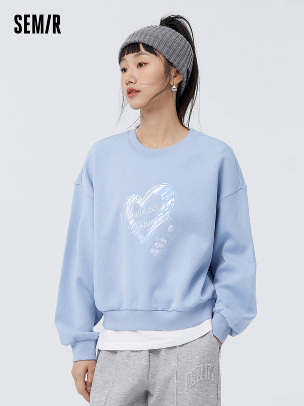 Women's UT Interlock Heart Cutout Loose Crew Neck Sweatshirt