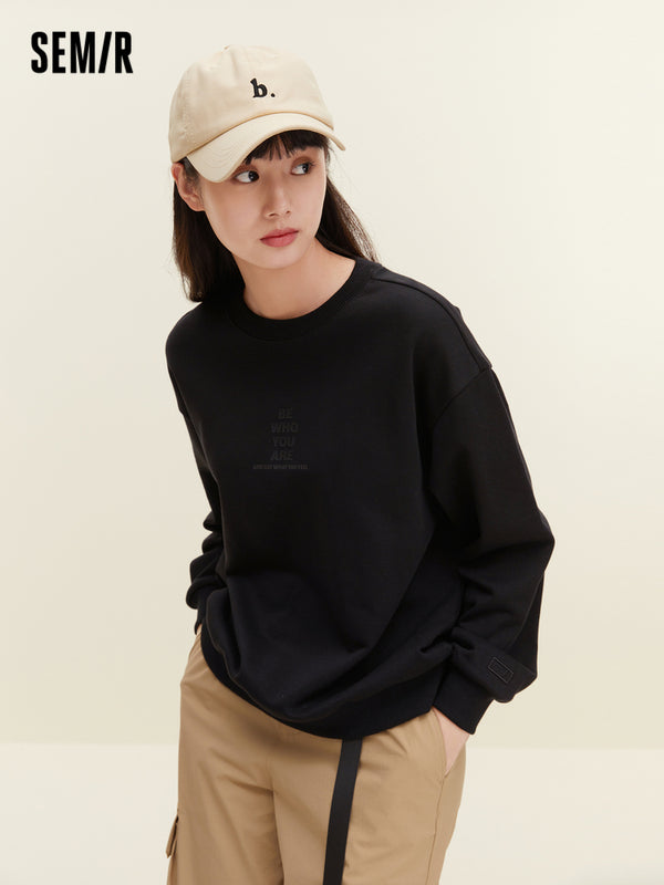 Women's 310g French Terry Solid Color Loose Crew Neck Sweatshirt